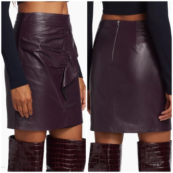 1 LEFT! CLOSET CLOSING IRO Hita Ruffled Leather Mini Skirt Sz 6 (Fr 38) in Berry - Picture 3 of 7